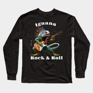 Rockstar Iguana in a Colorful Music Burst Long Sleeve T-Shirt